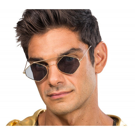 Occhiali da Rapper - Con montatura a scacchi in metallo - 14 cm x 13,5 cm x 4,6 cm