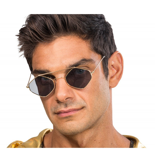 Occhiali da Rapper - Con montatura a scacchi in metallo - 14 cm x 13,5 cm x 4,6 cm