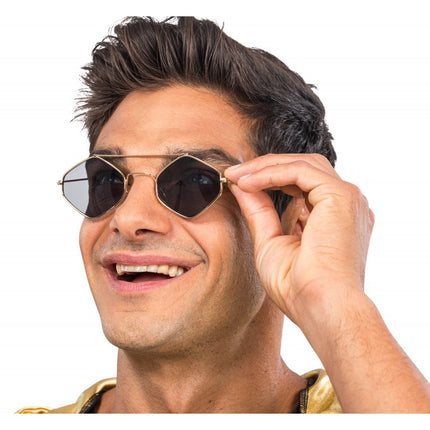 Occhiali da Rapper - Con montatura a scacchi in metallo - 14 cm x 13,5 cm x 4,6 cm