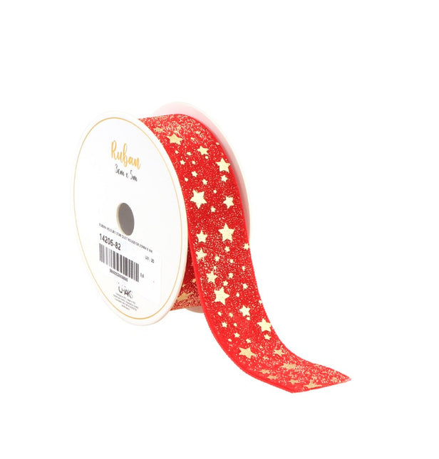 NASTRO DI VELLUTO ROSSO/ORO STARDUST 25 MM X 3 M