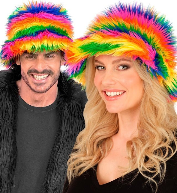 Regenboog Bucket Hat Pluche van Widmann koop je bij Partywinkel