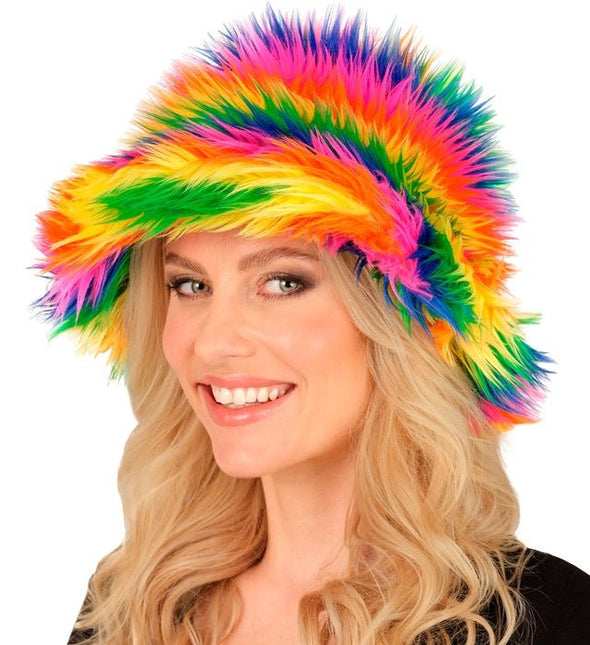 Regenboog Bucket Hat Pluche van Widmann koop je bij Partywinkel
