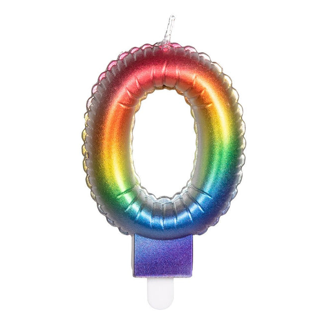 Regenboog Kaars 0 Jaar 8cm van Boland koop je bij Partywinkel
