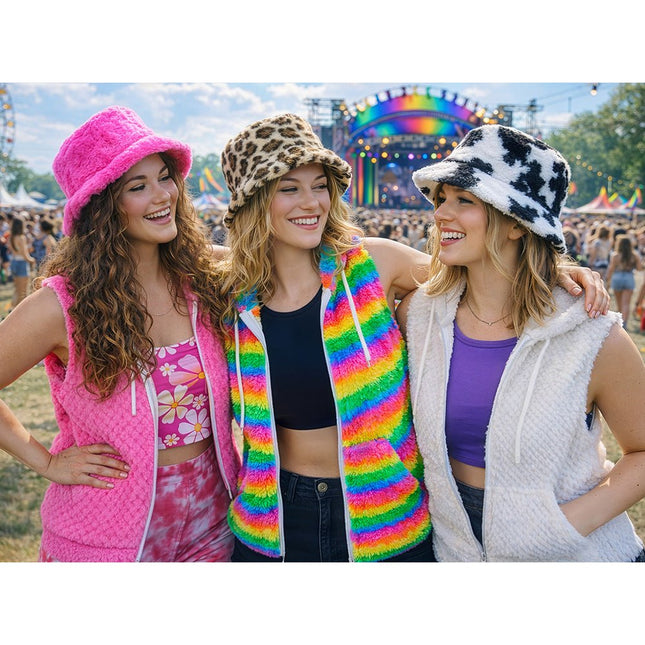 Regenboog Vest Fluffy van Boland koop je bij Partywinkel