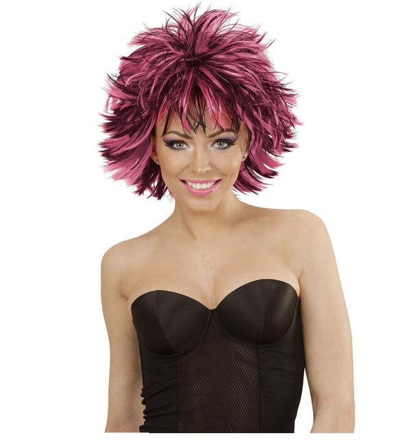 Rocker Pruik Zwart Roze van Widmann koop je bij Partywinkel