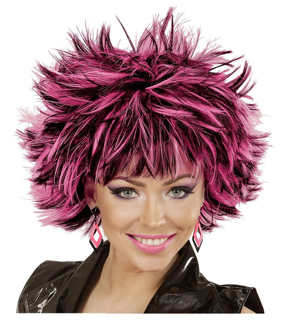 Rocker Pruik Zwart Roze van Widmann koop je bij Partywinkel