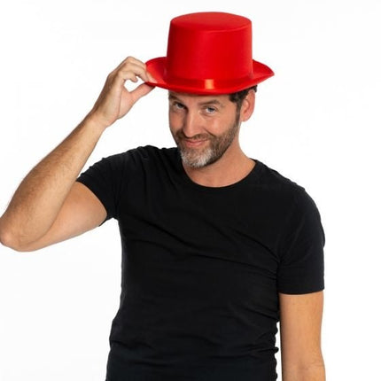 Rode Hoge Hoed Satijn van Partychimp koop je bij Partywinkel