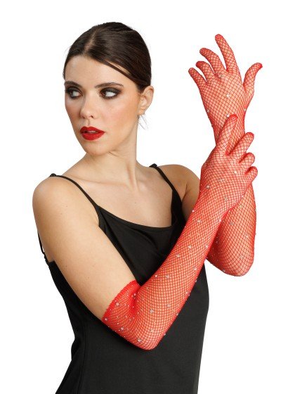 Rode Visnet Handschoenen met Strass 45cm van CHAKS koop je bij Partywinkel