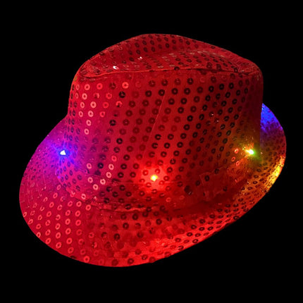 Rood Hoed Pailletten Met Licht van Partychimp koop je bij Partywinkel