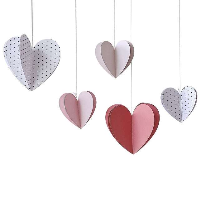 Rood Roze Hangdecoratie Hartjes 5st van Ginger Ray koop je bij Partywinkel