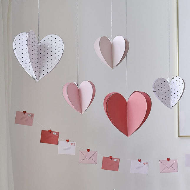 Rood Roze Hangdecoratie Hartjes 5st van Ginger Ray koop je bij Partywinkel