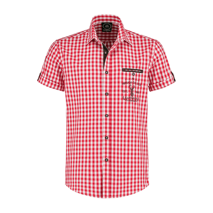 Rood Witte Blouse Heren Korte Mouw Traditioneel Geruit van Haus Huberts koop je bij Partywinkel
