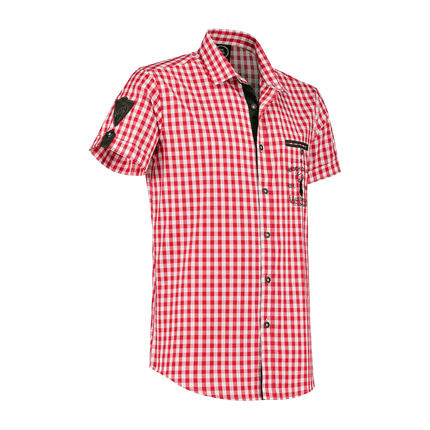 Rood Witte Blouse Heren Korte Mouw Traditioneel Geruit van Haus Huberts koop je bij Partywinkel