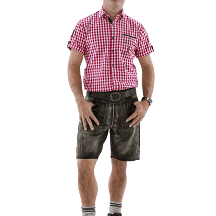 Rood Witte Blouse Heren Korte Mouw Traditioneel Geruit van Haus Huberts koop je bij Partywinkel