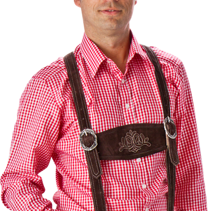 Rood Witte Blouse Heren Lange Mouw Geruit van Haus Huberts koop je bij Partywinkel