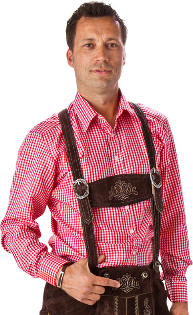 Rood Witte Blouse Heren Lange Mouw Geruit van Haus Huberts koop je bij Partywinkel