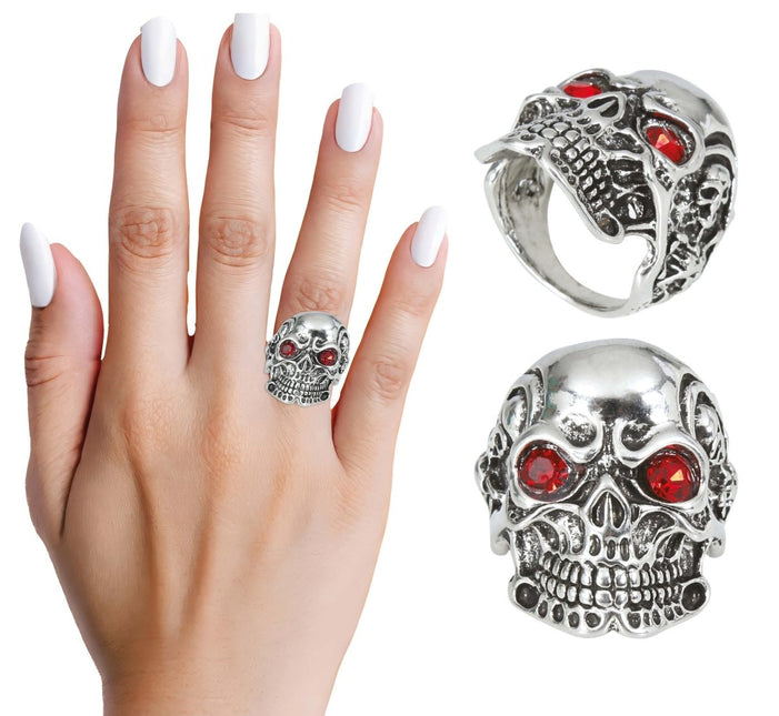 Rood Zilveren Ring Schedel van Fiestas Guirca koop je bij Partywinkel