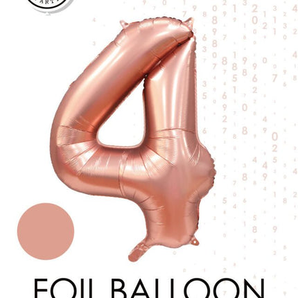Rose Goud Cijfer Ballon 4 Jaar Glans 86cm van WeFiesta koop je bij Partywinkel