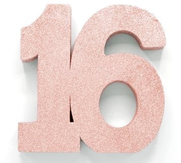 Rose Goud Tafeldecoratie Cijfer 16 Glitter 20,5cm van WeFiesta koop je bij Partywinkel