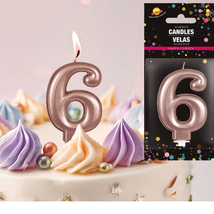 Rose Gouden Kaars 6 Jaar 8cm van Fiestas Guirca koop je bij Partywinkel