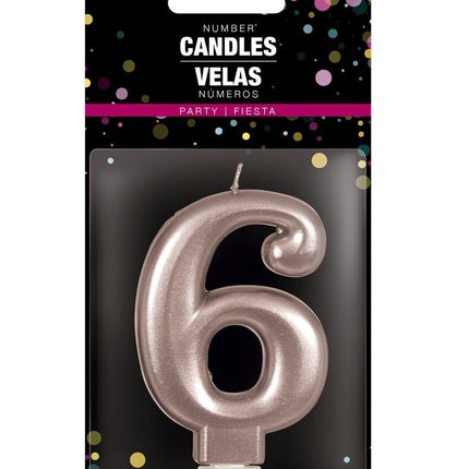 Rose Gouden Kaars 6 Jaar 8cm van Fiestas Guirca koop je bij Partywinkel