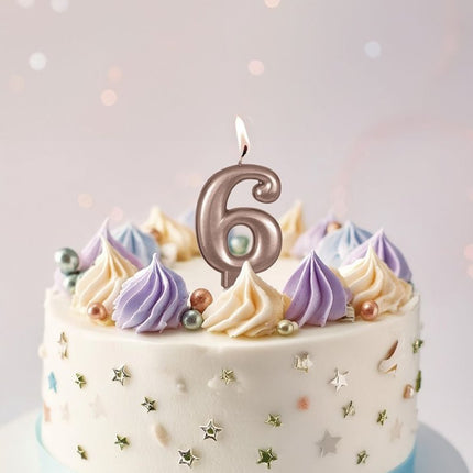 Rose Gouden Kaars 6 Jaar 8cm van Fiestas Guirca koop je bij Partywinkel