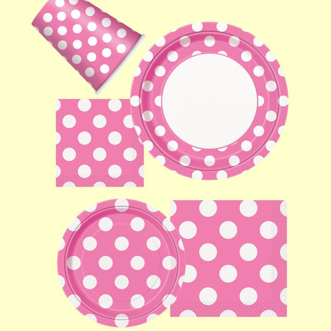 Roze Borden Witte Stippen 22,2cm 8st van Unique koop je bij Partywinkel