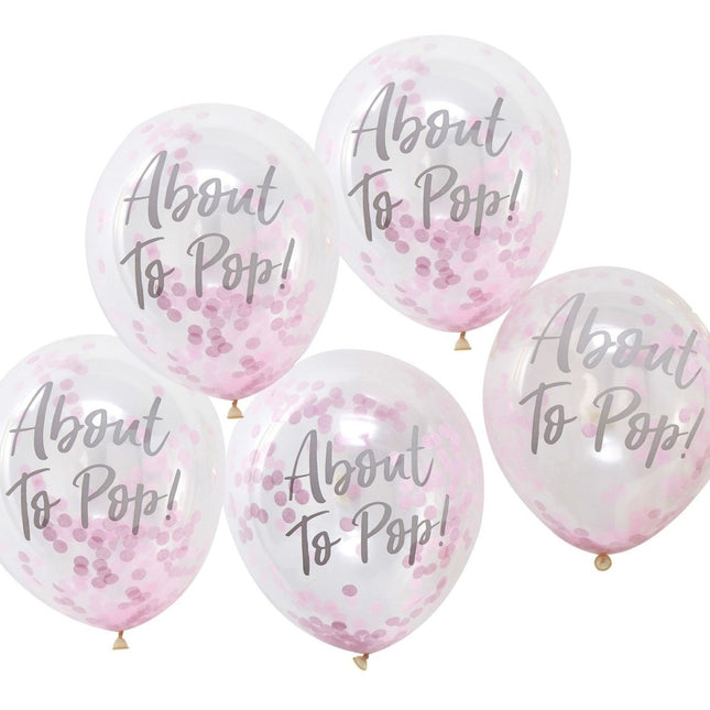 Roze Confetti Ballonnen About To Pop 30cm 5st van Ginger Ray koop je bij Partywinkel