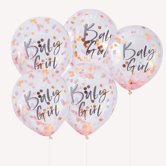 Roze Confetti Ballonnen Baby Girl 30cm 5st van Ginger Ray koop je bij Partywinkel