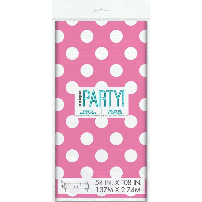 Roze Tafelkleed Witte Stippen 2,74m van Unique koop je bij Partywinkel