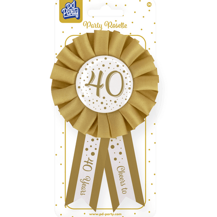 Rozet 40 Jaar Goud Wit 14cm van Paper Dreams koop je bij Partywinkel