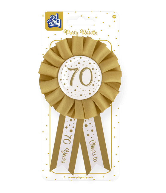 Rozet 70 Jaar Goud Wit 14cm van Paper Dreams koop je bij Partywinkel