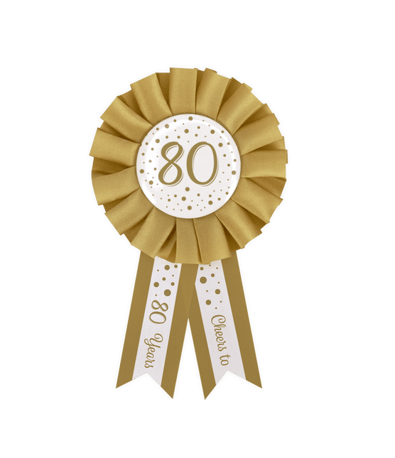 Rozet 80 Jaar Goud Wit 14cm van Paper Dreams koop je bij Partywinkel
