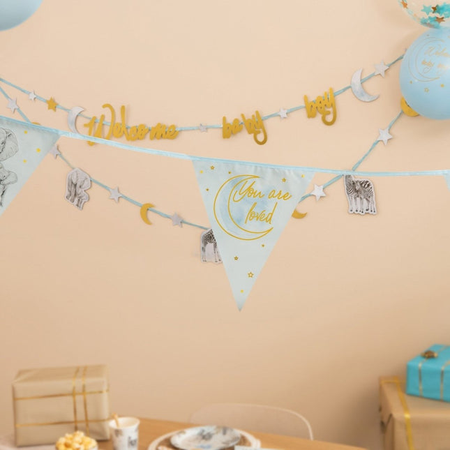 Safari Slinger Blauw Geboorte 6m van Haza Witbaard koop je bij Partywinkel