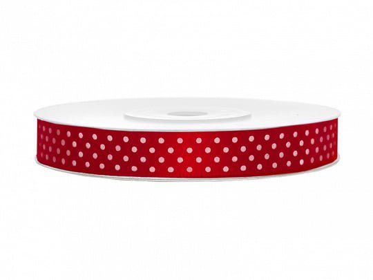 Satijn Lint Rood Stip 12mm 25m van Partydeco koop je bij Partywinkel
