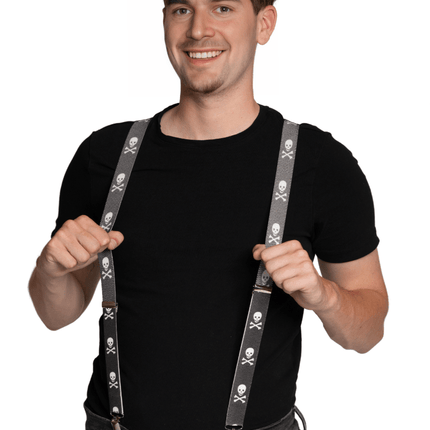 Schedel Bretels Zwart Wit 2,5cm van Partychimp koop je bij Partywinkel