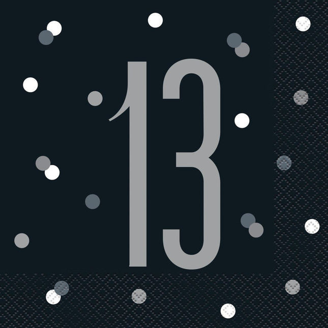 Servetten 13 Jaar Zwart 33cm 16st van Unique koop je bij Partywinkel