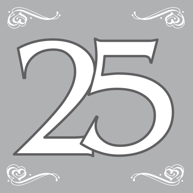 Servetten 25 Zilver 33cm 20st - Partywinkel - 8714572077606