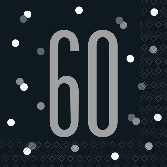 Servetten 60 Jaar Zwart 33cm 16st van Unique koop je bij Partywinkel