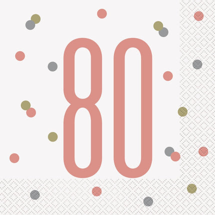 Servetten 80 Jaar Rose Goud 33cm16st van Unique koop je bij Partywinkel