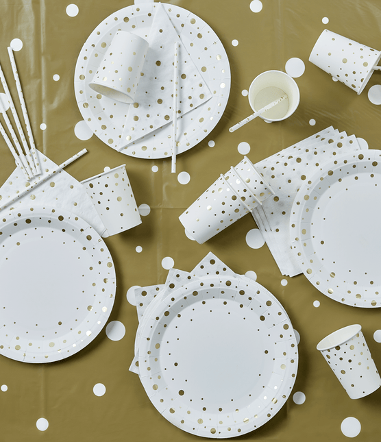 Servetten Gouden Stippen Wit 17cm 16st van Paper Dreams koop je bij Partywinkel