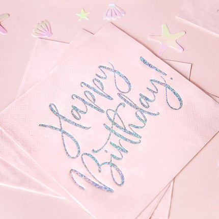 Servetten Happy Birthday Lichtroze 33cm 20st van Partydeco koop je bij Partywinkel
