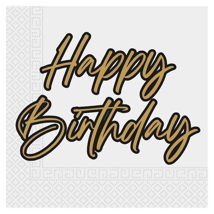 Tovaglioli di Buon Compleanno Oro Bianco 2 Strati 33cm 20pz