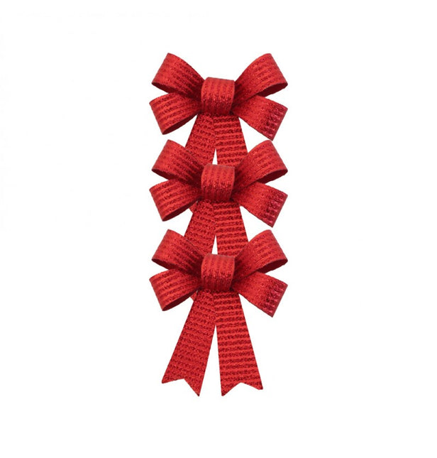Fiocco rosso a strisce glitterate 10cm 3pz