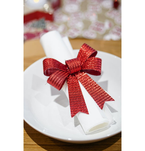 Fiocco rosso a strisce glitterate 10cm 3pz