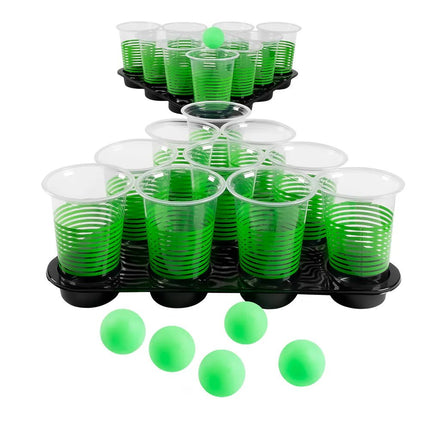 Set drankspel Beer pong deluxe (20 bekers, 6 balletjes, 2 dienbladen) van Boland koop je bij Partywinkel
