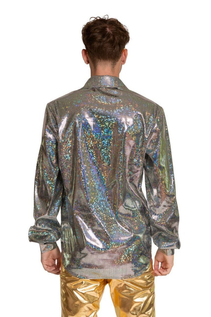 Shiny Disco Shirt Zilver van Partychimp koop je bij Partywinkel