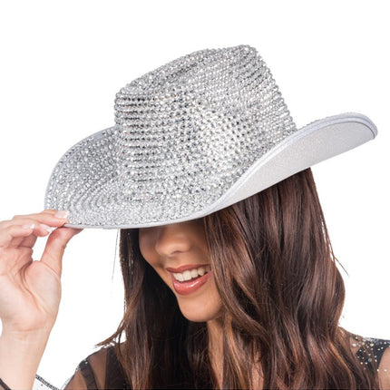Cappello da cowboy con strass argentati
