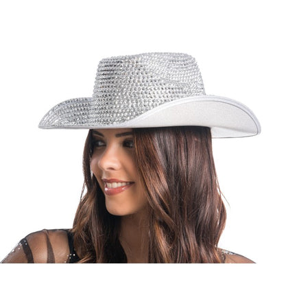 Cappello da cowboy con strass argentati