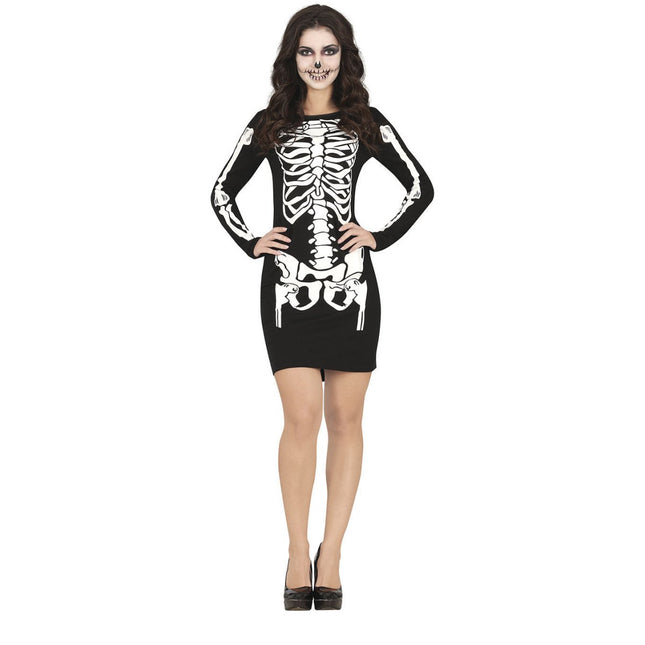 Skelet Halloween Jurk Dames Zwart Rood van Fiestas Guirca koop je bij Partywinkel